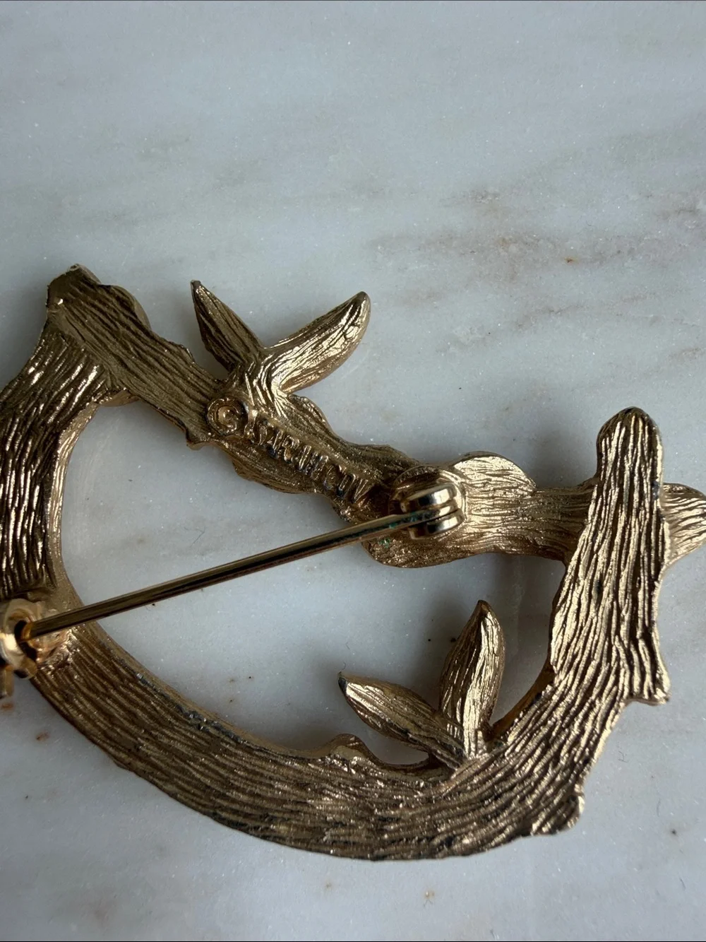 Vintage Sarah Coventry Monogram “D” Gold Branch & Leaf Brooch- Whimsical